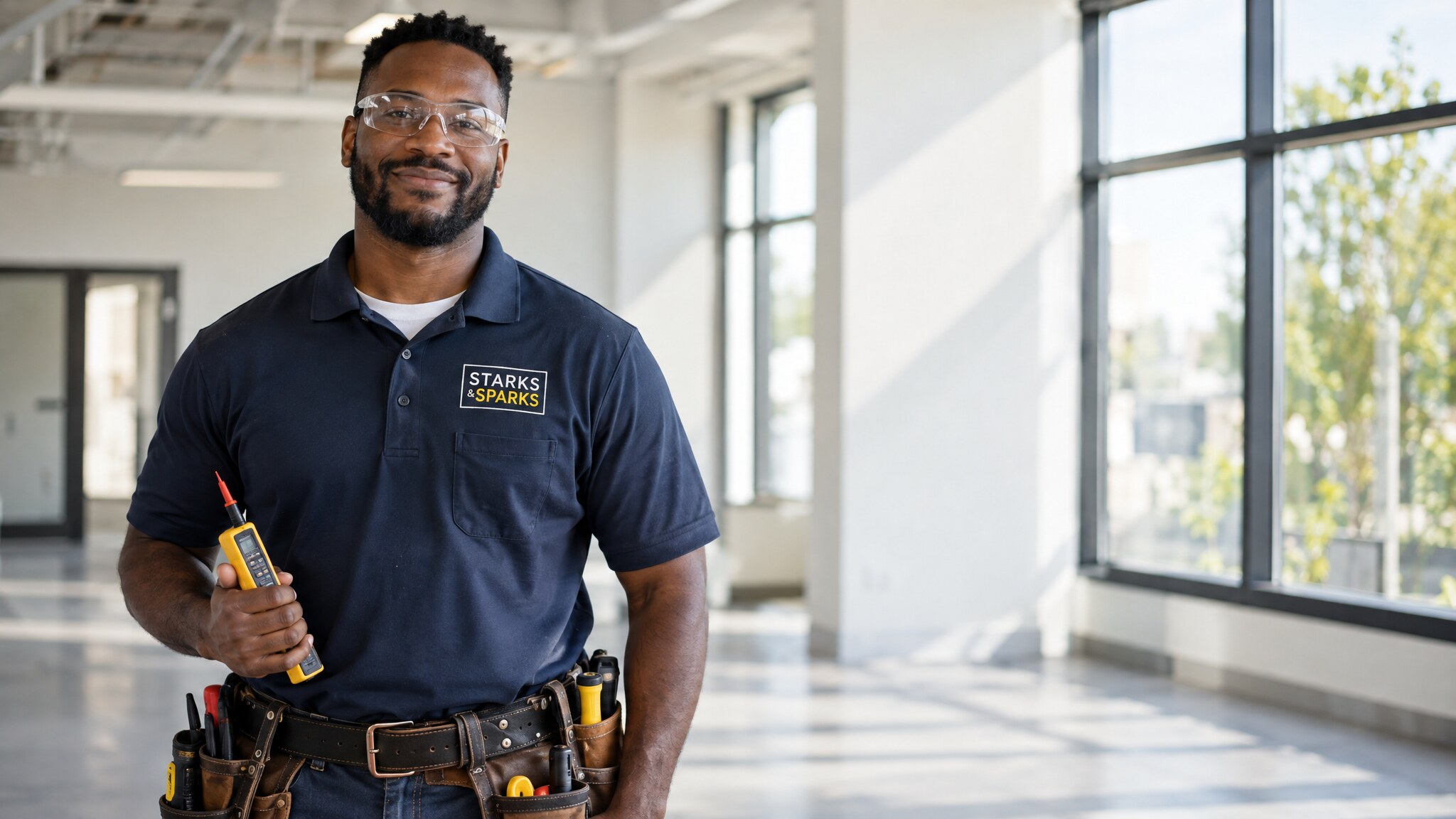Professional Starks and Sparks electrician ready to perform electrical work